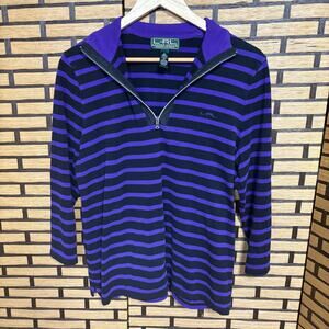 Lauren Ralph Lauren Active Purple And Black‎ Stripe Polo Top Size XL